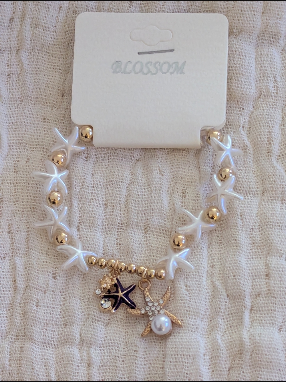 Fashion Jewelry White & Gold Starfish Charm Bracelet